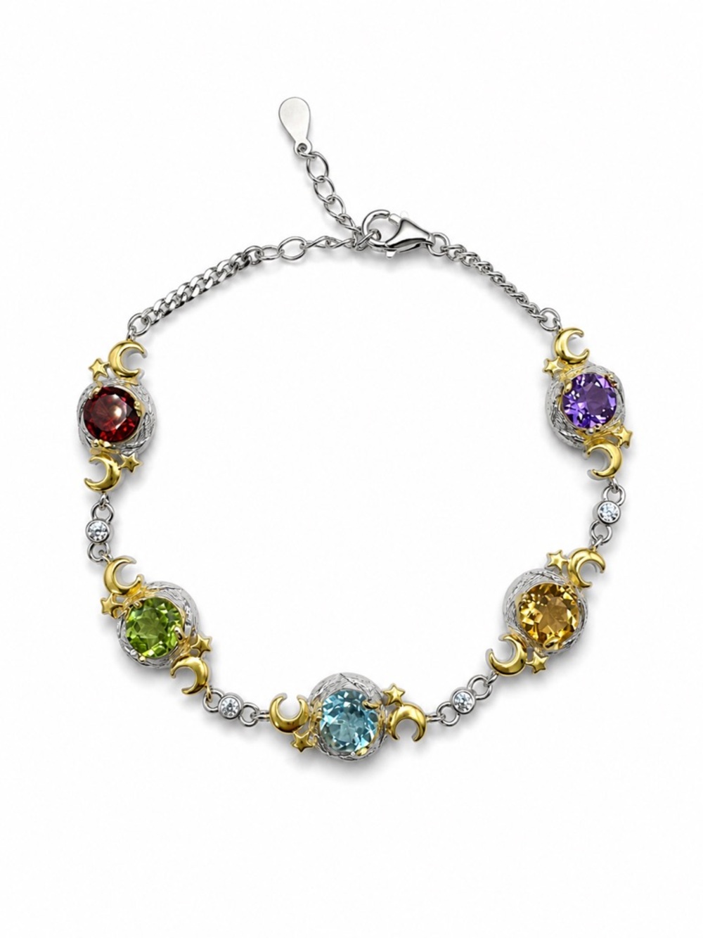 #B18 Moon and Star Mixed Gemstone Bracelet